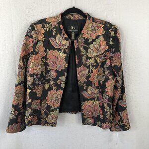 Sandra Darren Jacket Womens 14 Black Multicolor Floral Sequin Brocade Open Front